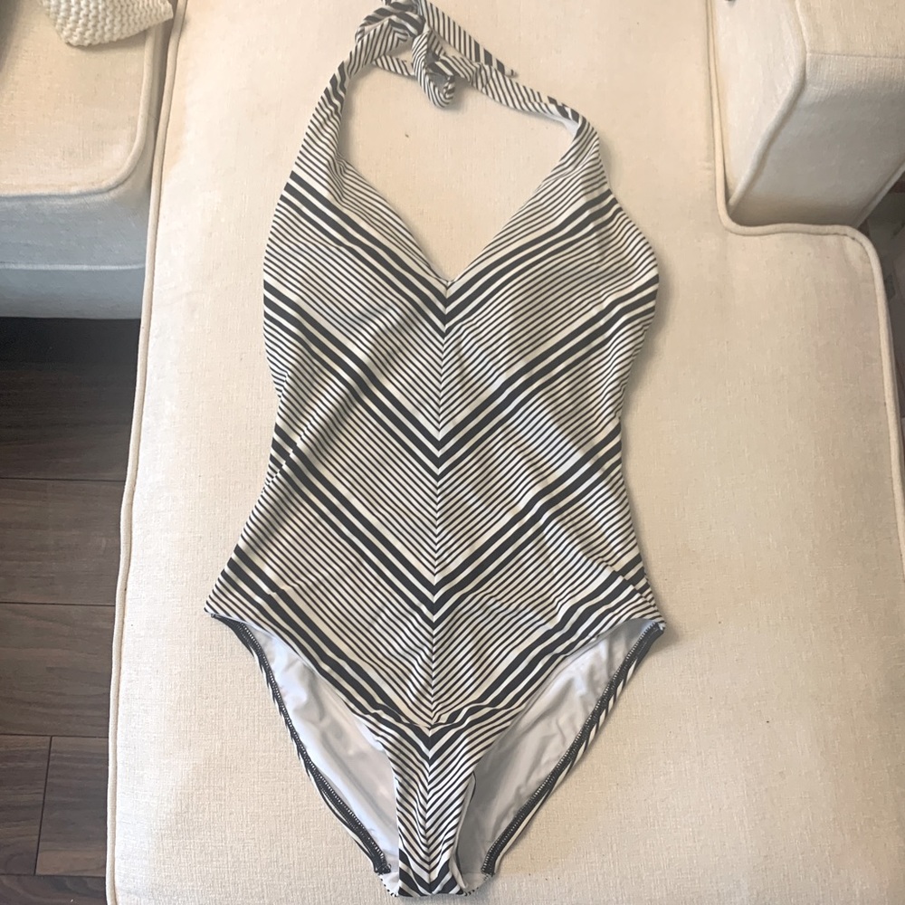 NWT bathing suit from LOFT black striped one piece 🎬👙 - Picture 1 of 6